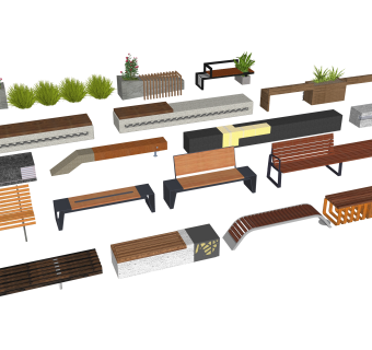 11现代户外休闲坐椅长条凳， su草图模型下载