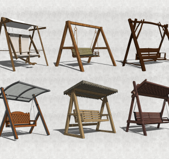 13中式户外秋千组合 su草图模型下载