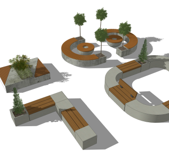 18广场景观座椅，坐凳 su草图模型下载