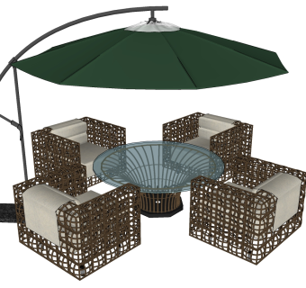 27现代铁艺休闲桌椅，遮阳伞组合 su草图模型下载