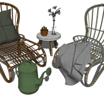 31现代主编，藤编，户外休闲椅浇花水壶I su草图模型下载