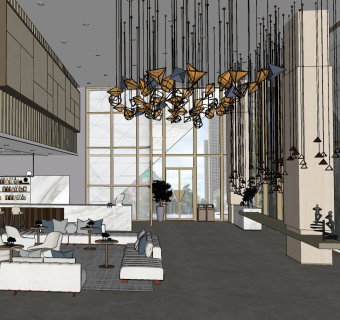 现代销售中心，售楼处等候区休闲洽谈区沙发