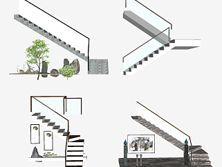 新中式<em>楼梯玻璃扶手</em>栏杆su草图模型下载