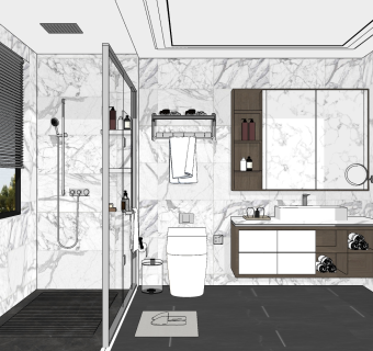 现代卫生间，浴室柜洗手台洗漱用品