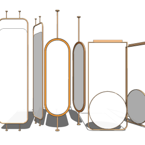 现代金属梳妆镜子，化妆镜，试衣镜su草图模型下载