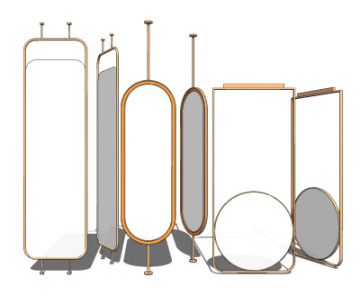 现代金属梳妆镜子，化妆镜，试衣镜su草图模型下载