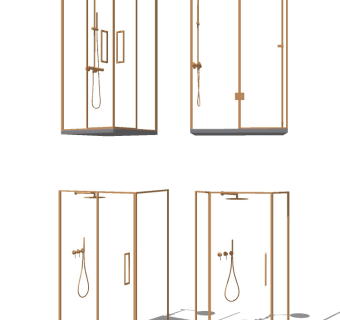 现代玻璃淋浴房，花洒