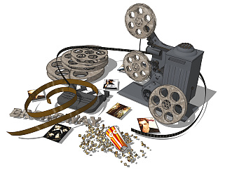 现代电影胶卷，胶片放映机，爆米花