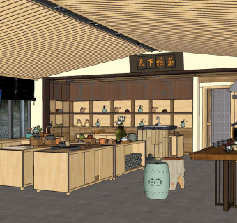 新中式茶馆，实木原木茶桌椅茶叶店，茶具