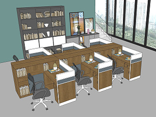 现代开敞办公办公桌椅，员工工位，文件柜