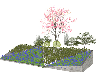 欧式景观装饰植物树，花池su草图模型下载