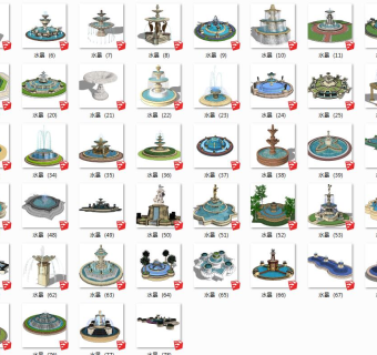 欧式风格室外喷泉，水池水景su草图模型下载
