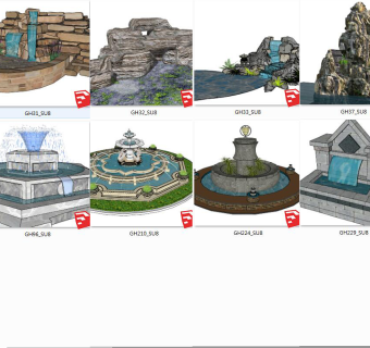 06欧式喷泉小品欧式风格室外喷泉， su草图模型下载