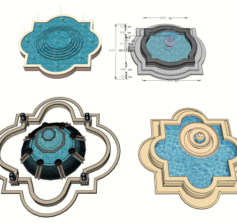 07喷泉水景欧式风格室外喷泉， su草图模型下载