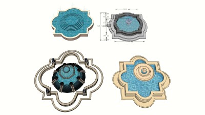 07喷泉水景欧式风格室外喷泉， su草图模型下载