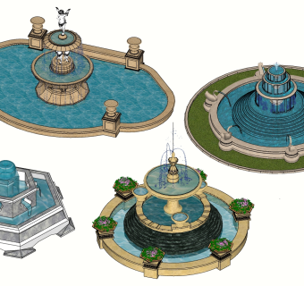 11欧式风格室外喷泉， su草图模型下载