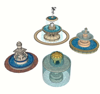 12欧式风格室外喷泉， su草图模型下载