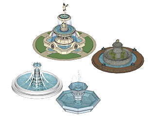 13欧式风格室外喷泉，su草图模型下载