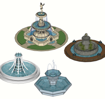 13欧式风格室外喷泉， su草图模型下载