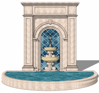 14欧式风格室外喷泉， su草图模型下载