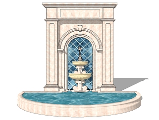 14欧式风格室外喷泉， su草图模型下载