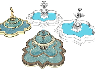 14欧式风格室外喷泉，su草图模型下载