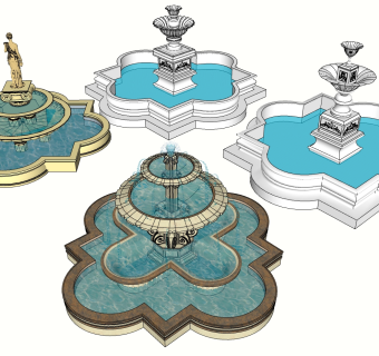 14欧式风格室外喷泉， su草图模型下载