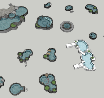 18温泉造型泡池水池，水景合集 su草图模型下载