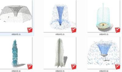 22现代水景喷泉水柱I su草图模型下载