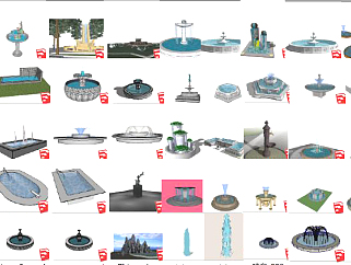 27现代水池<em>水景喷泉</em> su草图模型下载