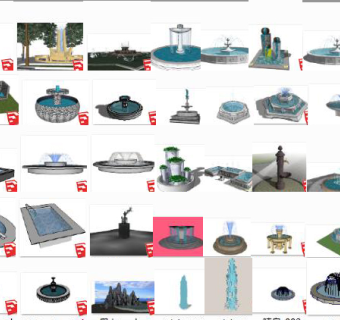 27现代水池水景喷泉 su草图模型下载