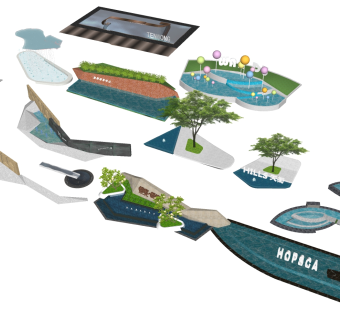 28现代异形水池水景I su草图模型下载