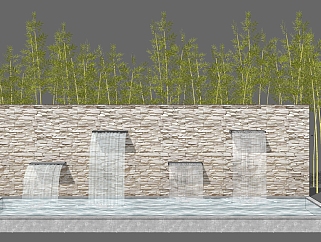 33中式流水水景，竹子， su草图模型下载