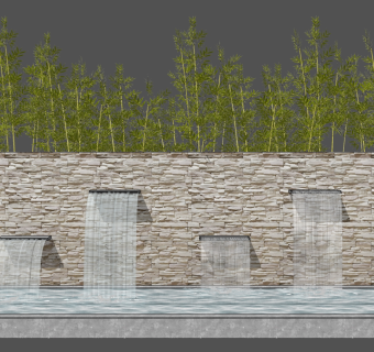 33中式流水水景，竹子， su草图模型下载