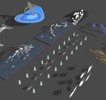 35现代动物鲸鱼海豚抽象鱼群雕塑水景I su草图模型下载