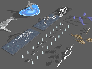 35现代动物鲸鱼海豚抽象鱼群雕塑水景I su草图模型下载