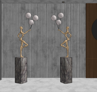 现代抽象金属小人人物雕塑，摆台摆件落地灯su草图模型下载