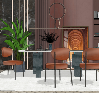 现代餐桌椅组合su草图模型下载