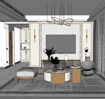 现代轻奢简欧式客厅su草图模型下载