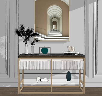 现代轻奢简欧式边柜摆台玄关柜su草图模型下载