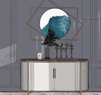 现代轻奢电视柜边柜su草图模型下载