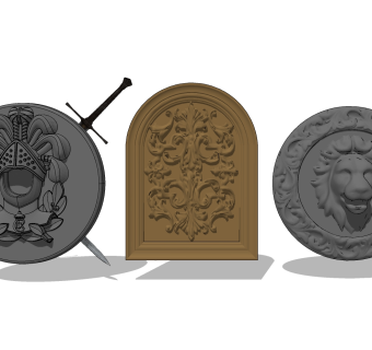 欧式盾牌雕花狮子头喷水墙饰挂饰挂件su草图模型下载