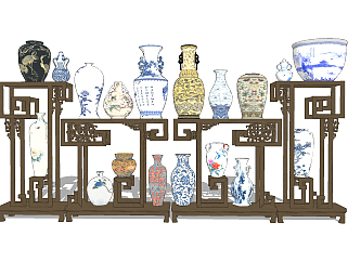 <em>新中式</em>陶瓷，青花瓷，器皿，鱼缸摆件su草图模型下载