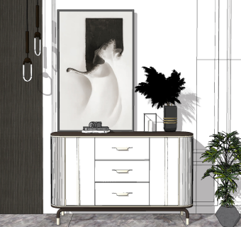 现代轻奢餐边柜玄关柜su草图模型下载