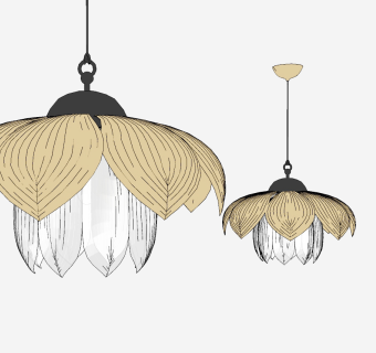 新中式莲花荷花佛教吊灯su草图模型下载