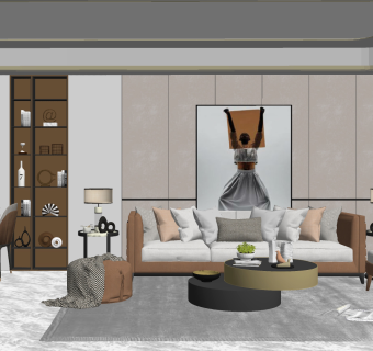 轻奢客厅餐厅，沙发茶几餐桌椅子su草图模型下载