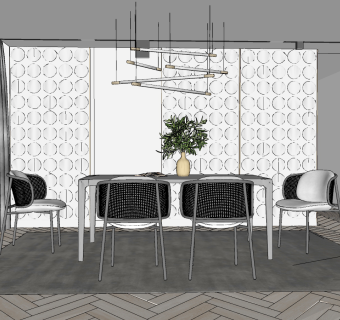 现代编织餐桌椅su草图模型下载
