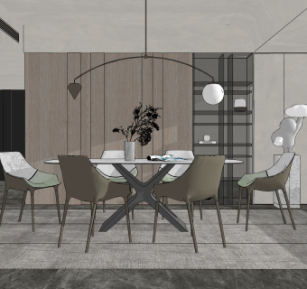 现代轻奢餐厅餐桌椅抽象人物雕塑摆台su草图模型下载