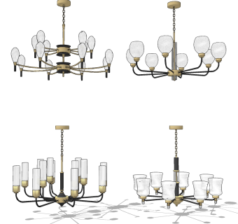 现代新中式欧式吊灯su草图模型下载