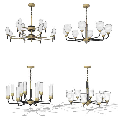 现代新中式欧式吊灯su草图模型下载